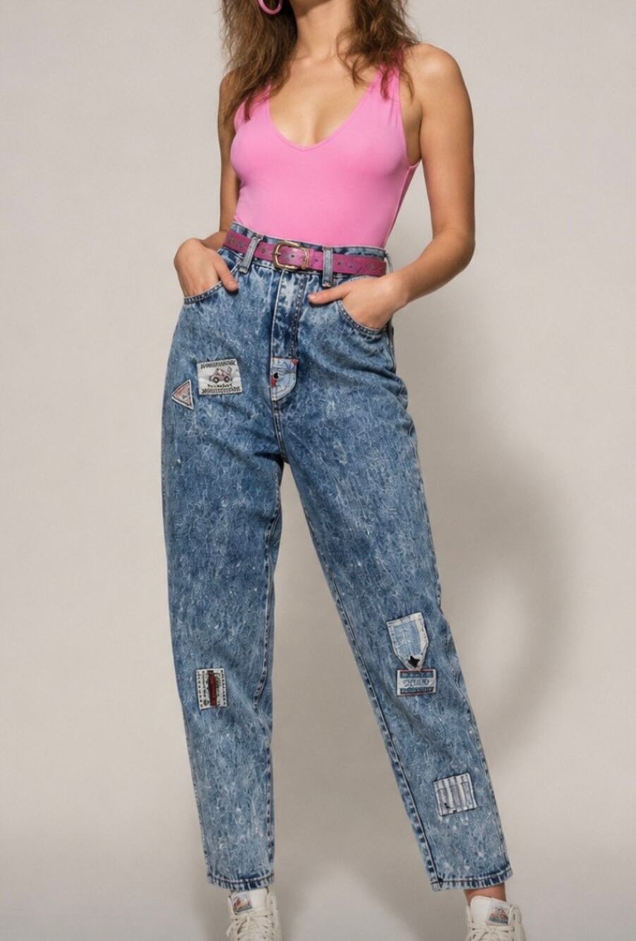 Vintage Stefano Women’s 80s Acid washed faded distressed patches high rise 2